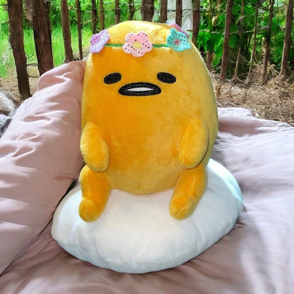 Sanrio Gudetama Lazy Egg Flower Crown Plush 9" Stuffed Animal Nursery Decor Gift